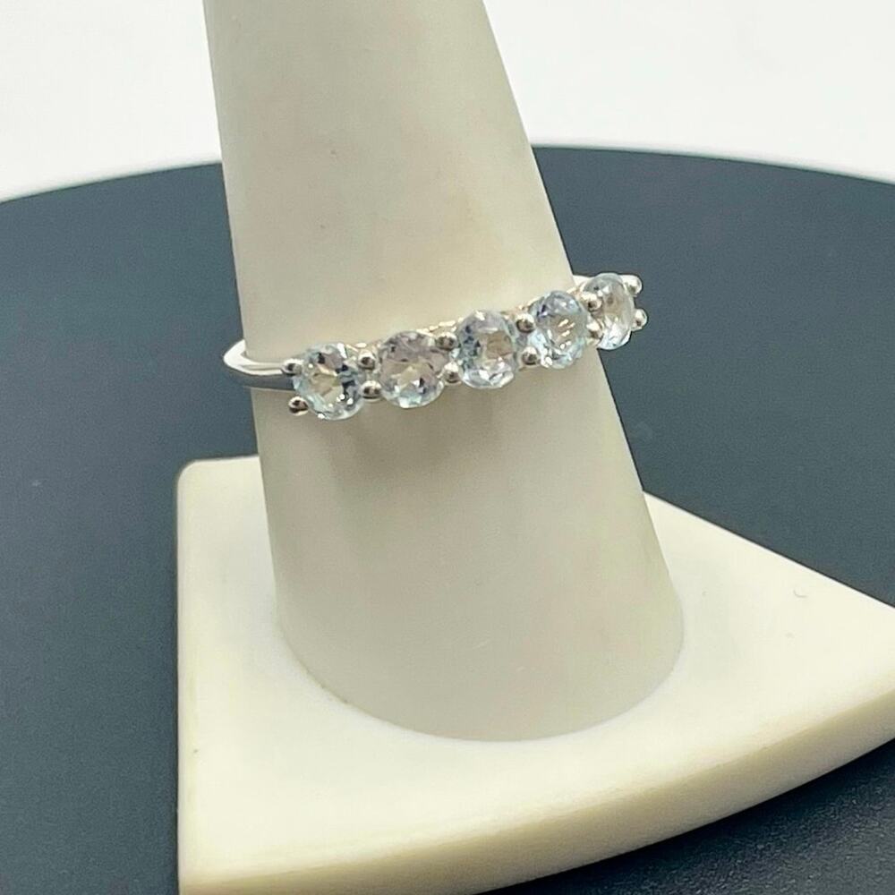 925 Sterling‎ Silver Round Light Blue Spinel 4mm Gemstone Ring Sz 9.25